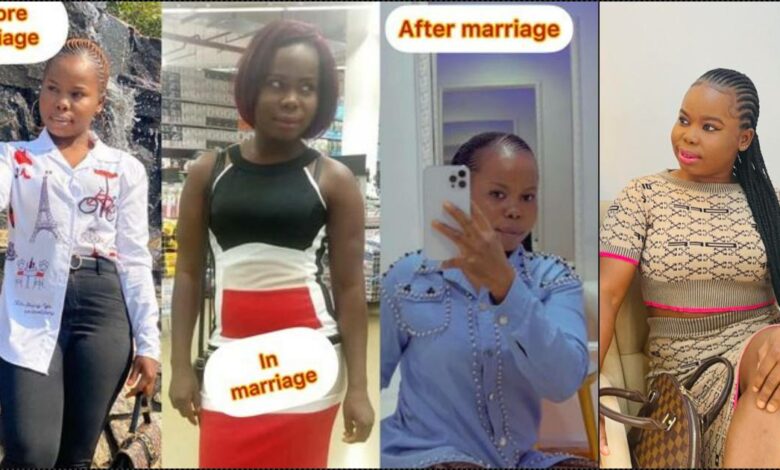 Lady causes stir with before, during and after marriage transformation