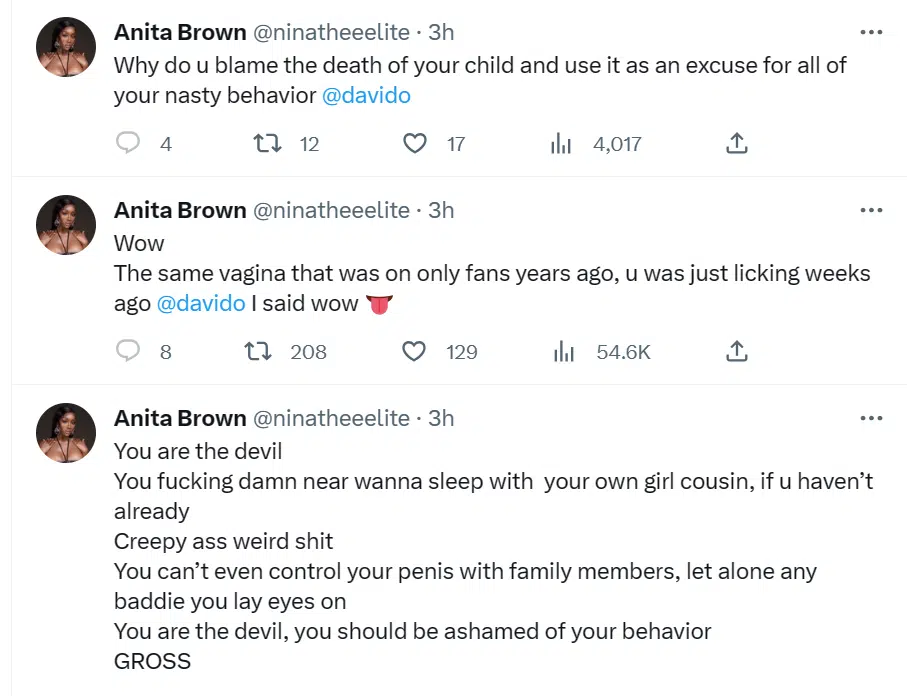 Anita Brown alleges that Chioma had abortions for Davido
