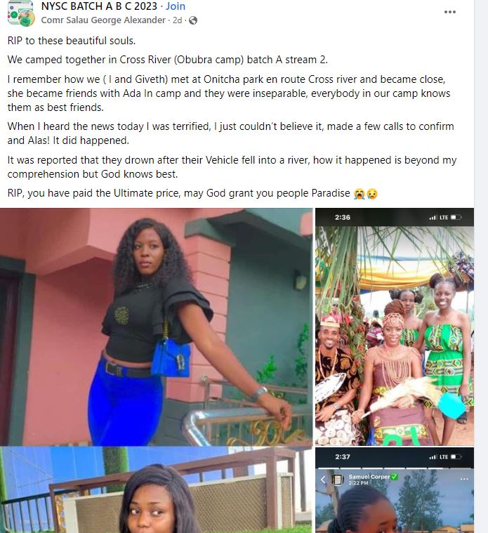 Five corps members drown following car accident in Calabar