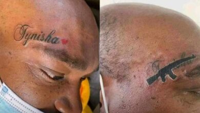 "Gun too soon" – Reactions as man who tattooed girlfriend's name 'Tynisha' changes it to 'gun' after breakup