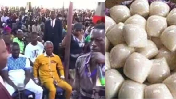 Man possessed by spirit of eating 30-40 wraps of fufu comes for deliverance (Video)