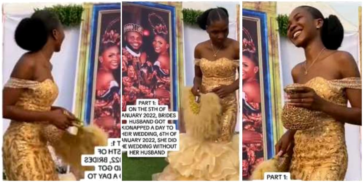 Nigerian lady gets married alone after fiancé was kidnapped a day to the event