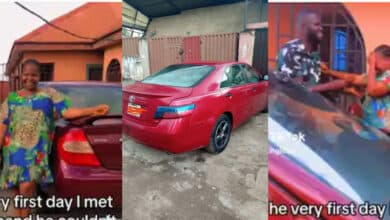 "Some women carry grace" - Wife in tears as husband gifts her a car appreciating her for staying with him when he was broke