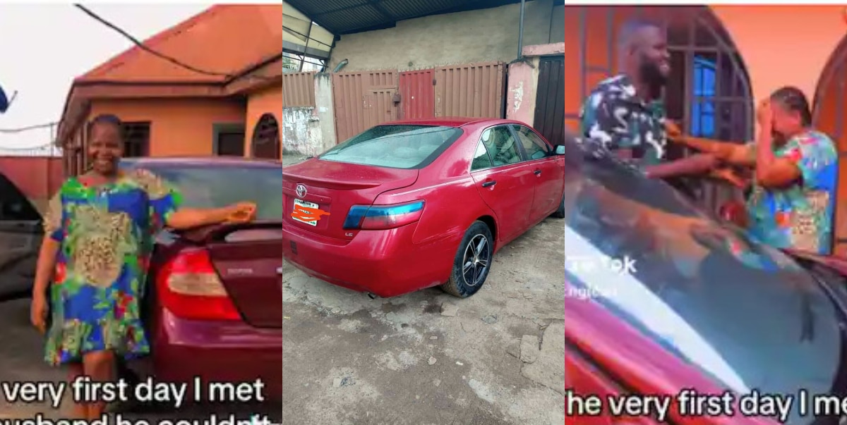 "Some women carry grace" - Wife in tears as husband gifts her a car appreciating her for staying with him when he was broke