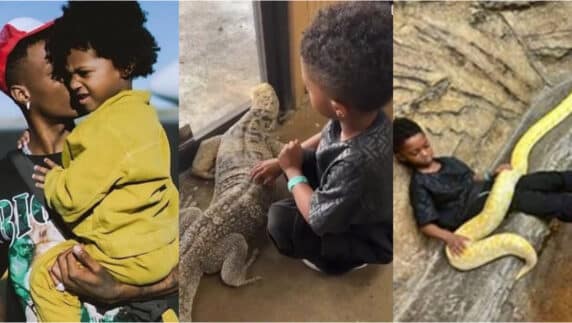 Video of Wizkid's son playing with live alligator and snake gets people talking