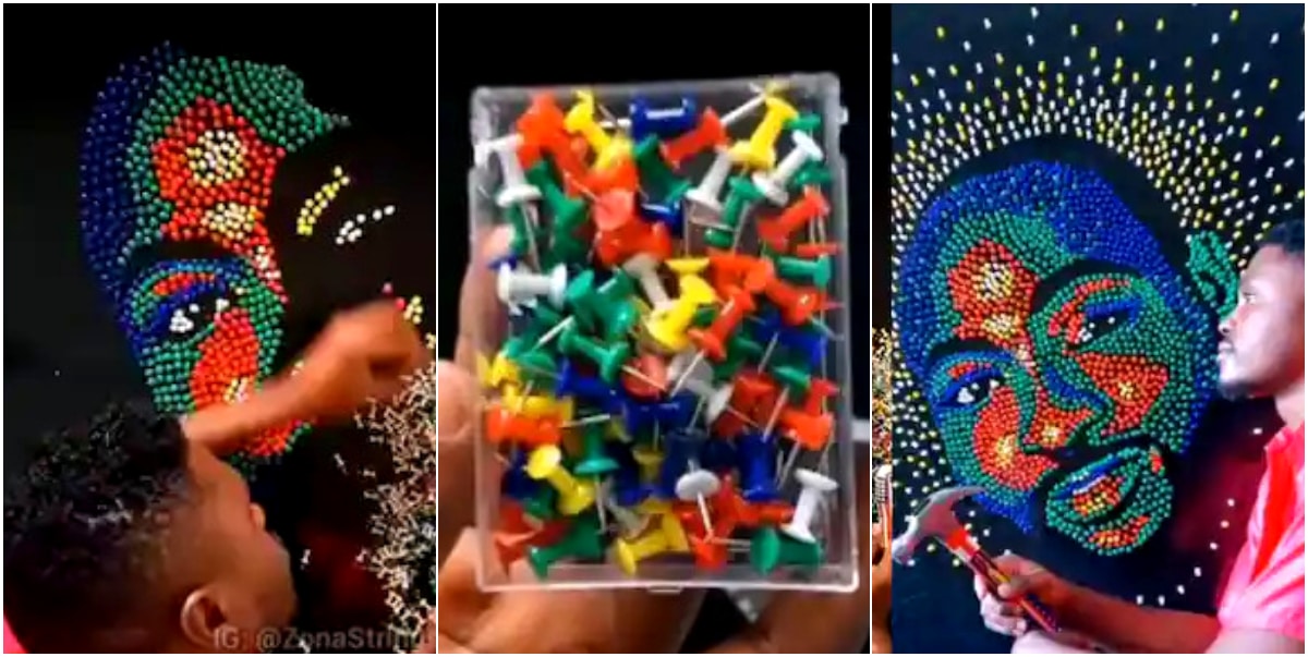 "Omo see talent" - Nigerians react after artist draws Davido with fancy pins