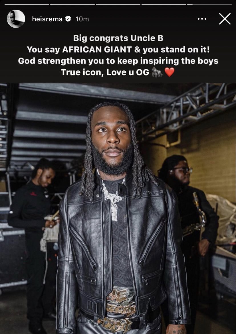 Rema congratulates Burna Boy after selling out London Stadium