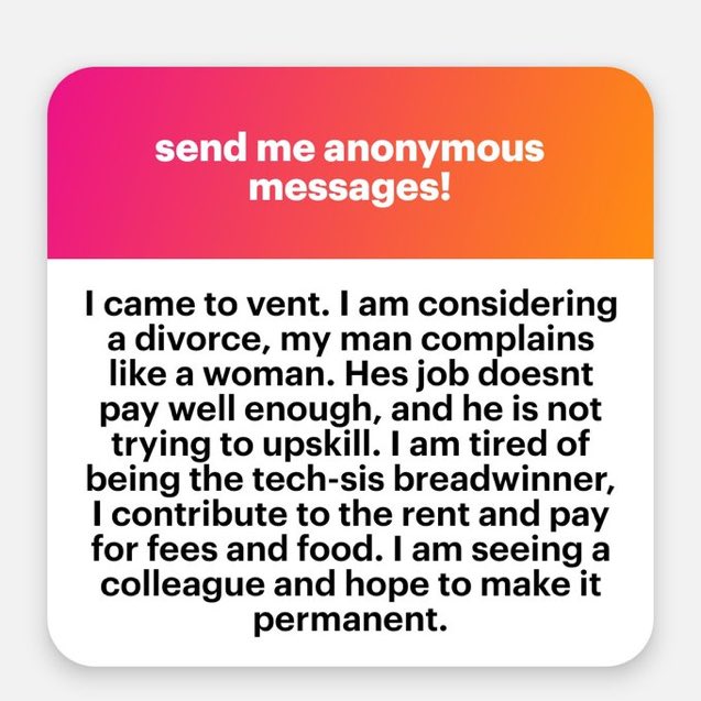 “I am tired of being the 'tech-sis' breadwinner” – Lady laments