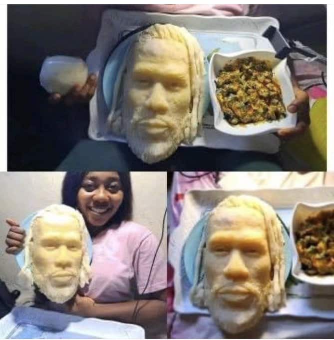 Lady artistically recreates Burna Boy's face with 'fufu' 