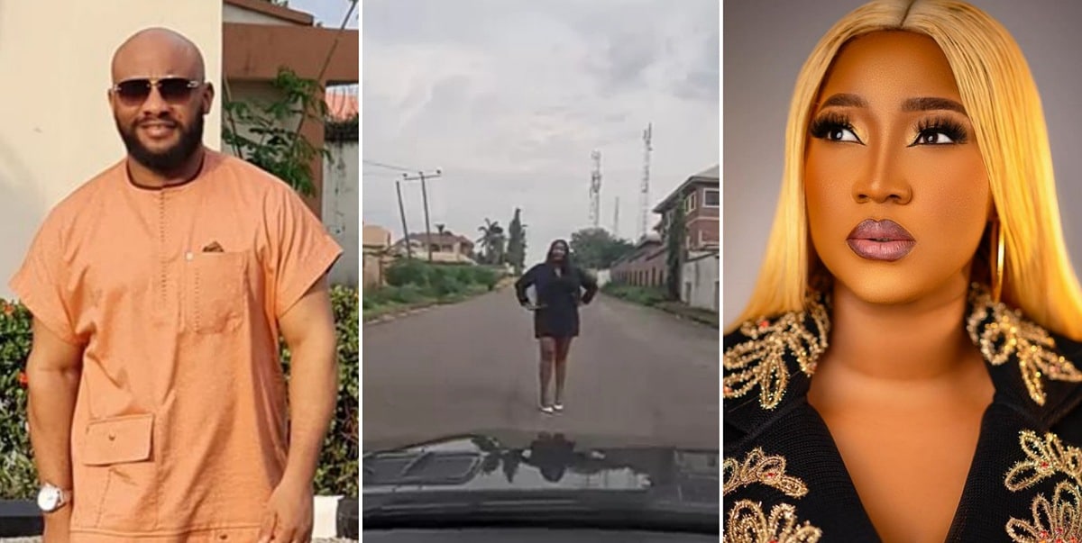 "Zeeworld couple" – Reactions as Judy Austin stands in centre of the road, blocks Yul Edochie from driving out