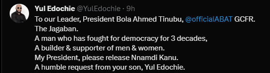 "You are a disgrace" - Netizens react to Yul Edochie's plea to Tinubu for Nnamdi Kanu's release