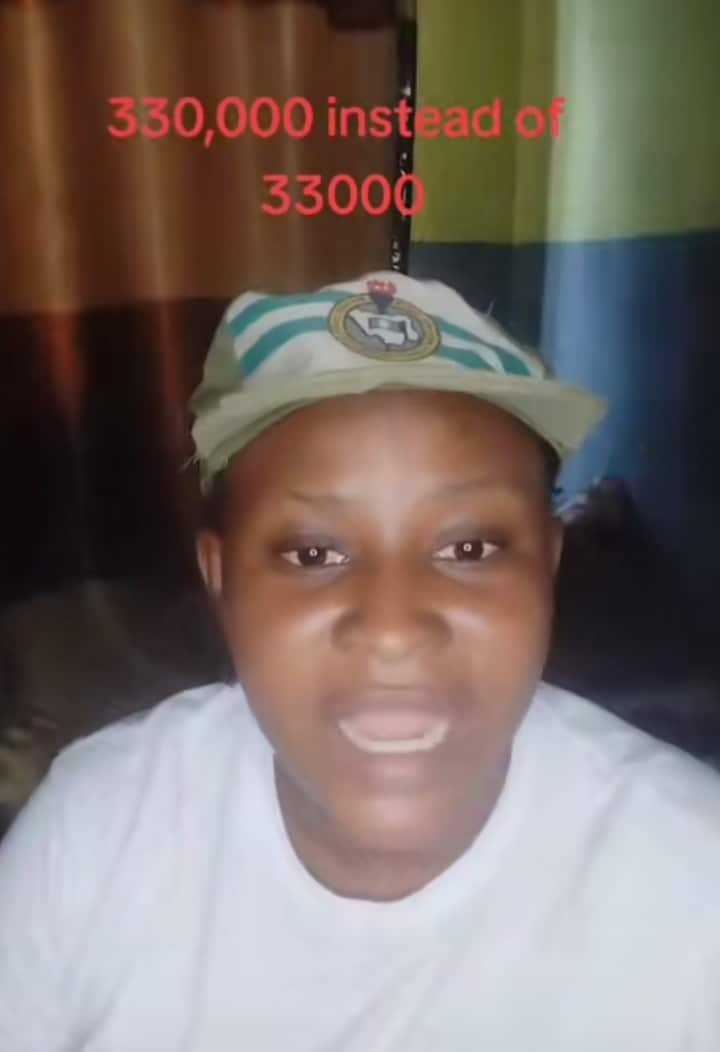 "I'm confused; I don't know what to do" – Corp member cries out as she receives N330,00K allawee instead of N33K