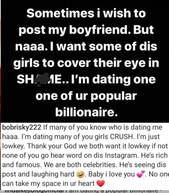 "I am dating a popular billionaire" – Bobrisky spills