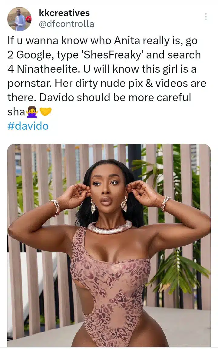 Online User Cautions Davido, Reveals Lady Anita Who Claims To Be Pregnant  For Him Is A Pornstar - Gistmania