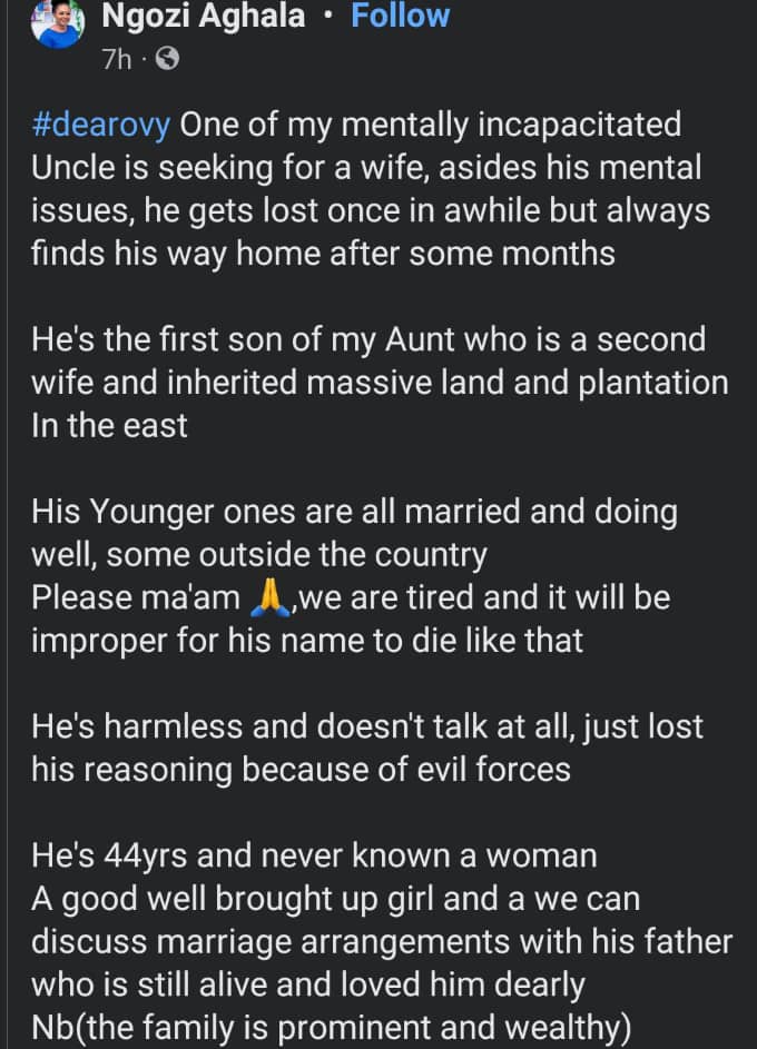 "Only true love's kiss can free him" - Lady whose uncle is mentally unstable seeks a wife for him