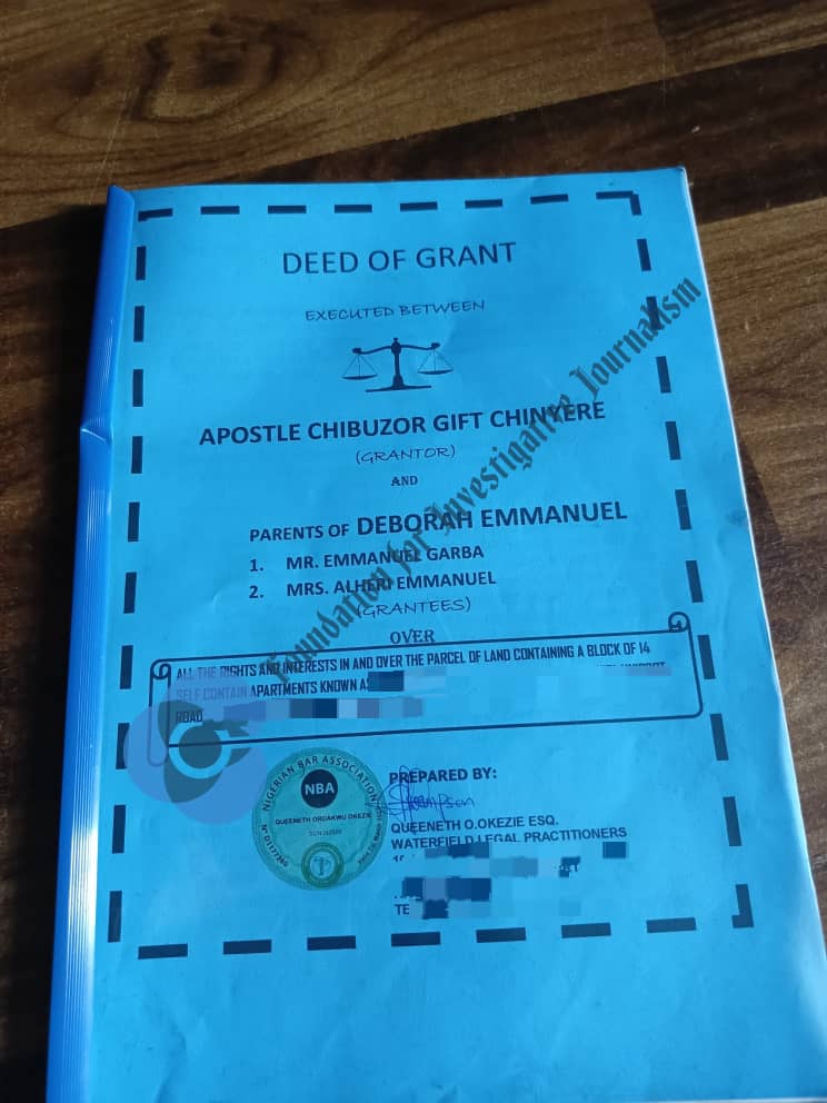 Deed of grant between Chinyere and Deborah’s parents.