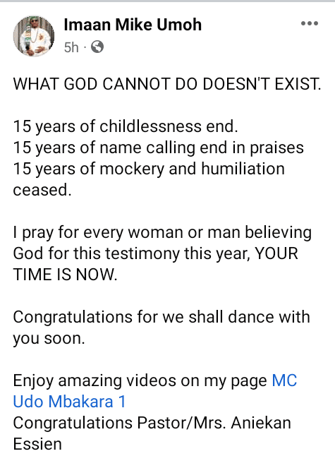 Pastor gives testimony as they welcome child after 15 years of waiting