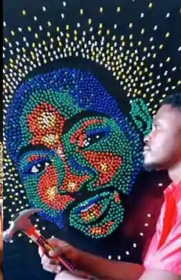 "Omo see talent" - Nigerians react after artist draws Davido with fancy pins