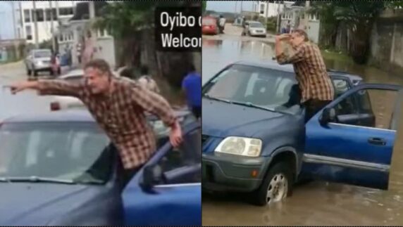 Caucasian man fumes after allegedly tricked into a ditch and asked to pay N50K to move his car (Video)