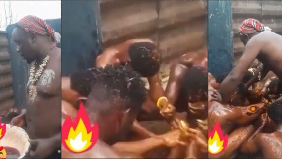 Suspected yahoo boys seen bathing with blood-like liquid during ritual (Video)