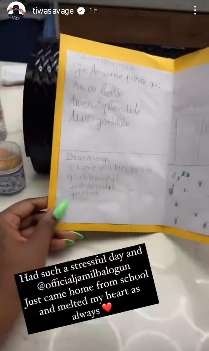 Tiwa Savage joyful as son welcomes her home with heart melting surprise