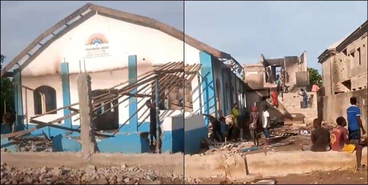 Church set on fire as dead body is allegedly found with missing parts (Video)