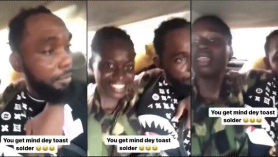 Man in trouble after asking out female soldier, forced to smile (Video)