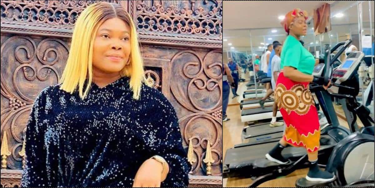 Toyin Abraham, others react as Ruby Ojiakor hits gym in native outfit (Video)