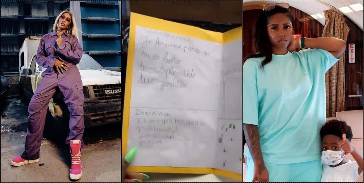 Tiwa Savage joyful as son welcomes her home with heart melting surprise (Video)
