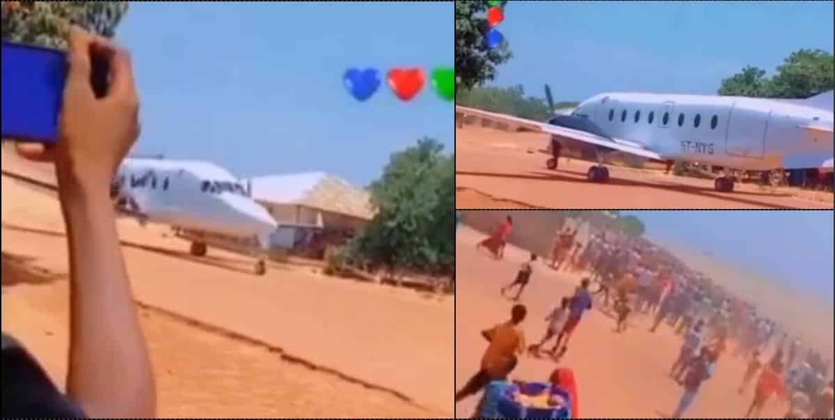Mammoth crowd as man lands private jet in his village (Video)