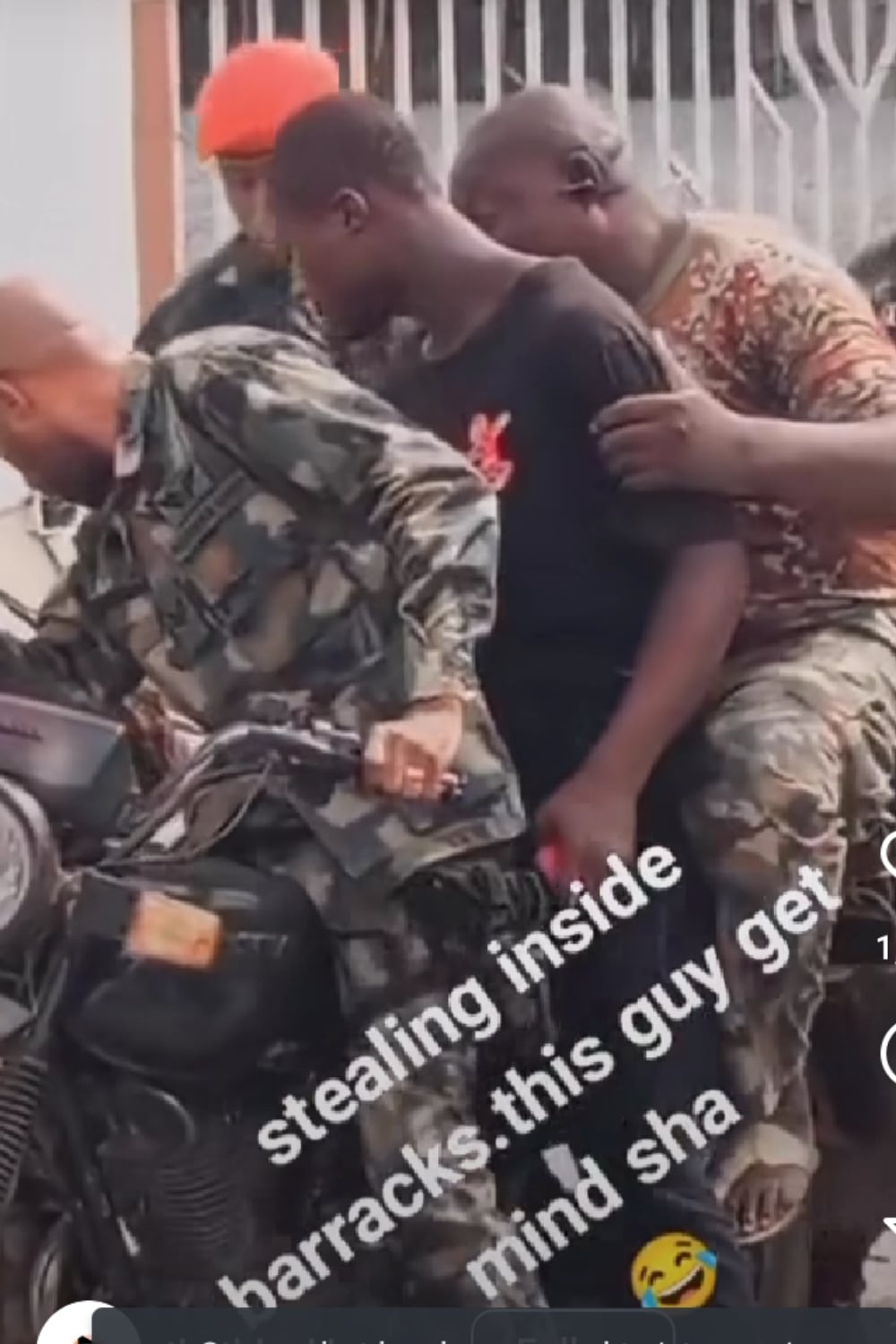 Drama as thief gets caught red-handed stealing in military barracks. 