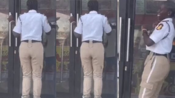 "OPM pastor don wise" - Reactions as another chicken republic security officer spotted dancing on duty (Video)