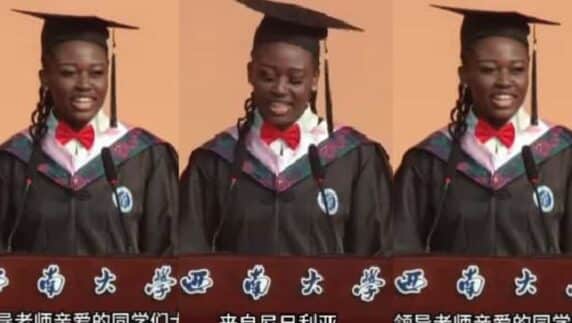 Nigerian lady emerges as best graduating student in china, showcases fluent chinese skills on graduation day (Video)