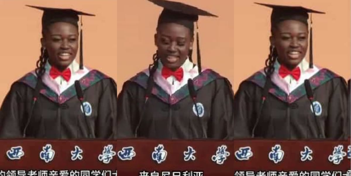 Nigerian lady emerges as best graduating student in china, showcases fluent chinese skills on graduation day (Video)
