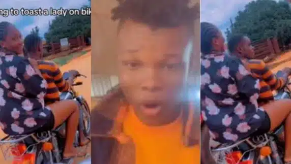 "I get doings, forget say I dey on bike"- Nigerian man toasts fine lady on another bike (video)