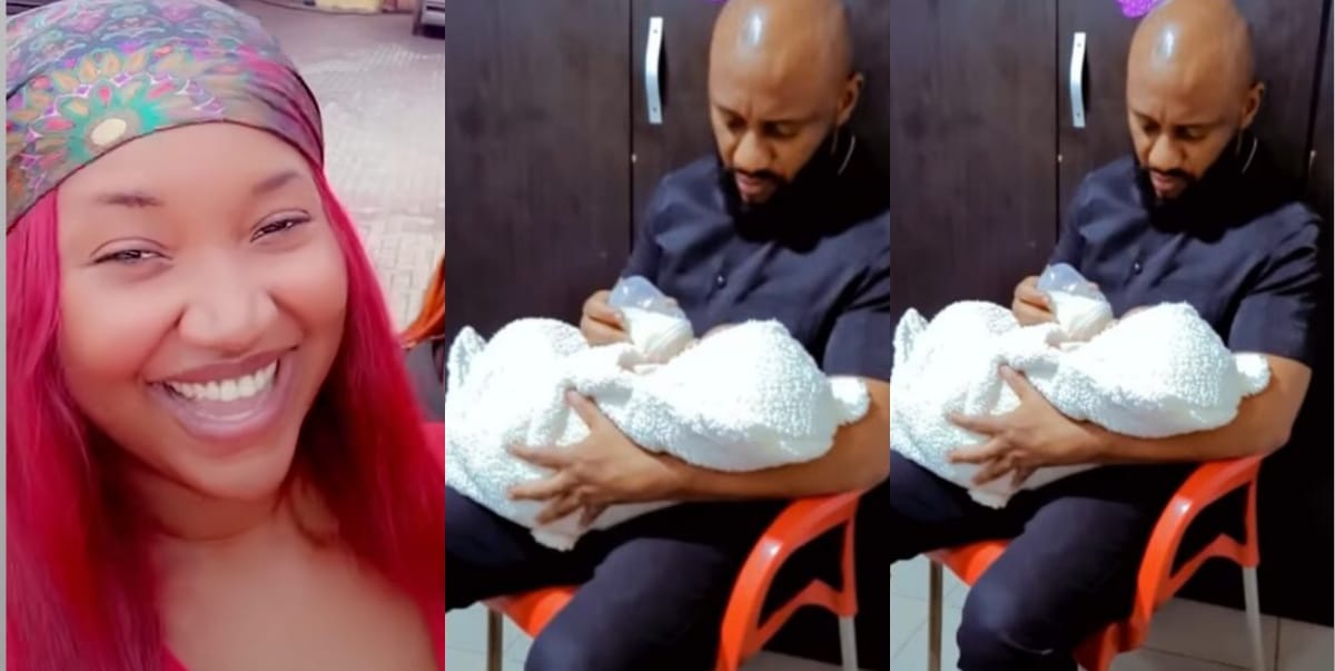 Judy Austin hails husband, Yul Edochie as the ‘best dad’ as he feeds their newborn baby (Video)