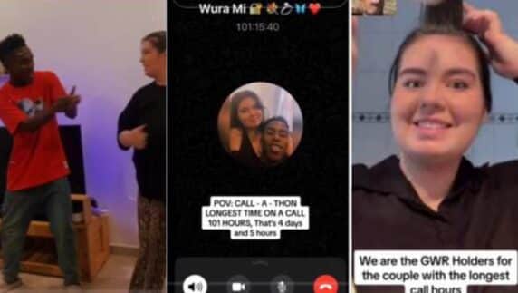"Call-a-Ton" - Nigerian man and Oyinbo wife shatter Guinness World Record with an epic 101-hour phone call (video)