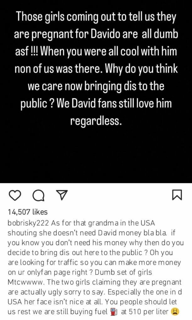 Bobrisky backs Davido, ridicules pregnant ladies calling out singer