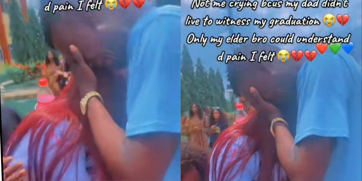 "My dad didn't live to see my graduation" – Lady and elder bro break down in tears during her sign out (Video)