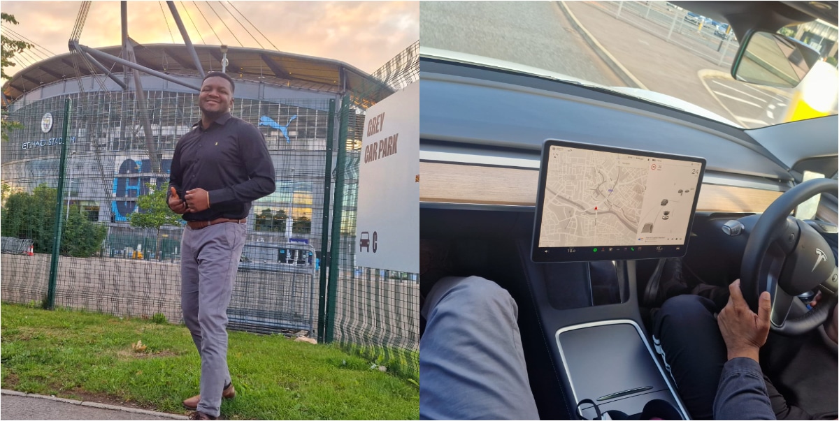 Nigerian man excited after riding in over N50 Million Tesla for the first time used as Taxi in abroad