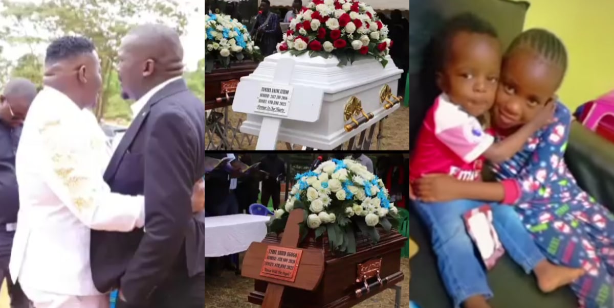 Man weeps like a child as he buries his children who got stabbed by their mother
