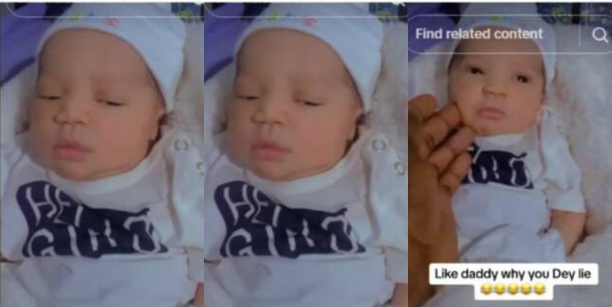 Moment Nigerian newborn baby gives dad a bombastic side-eye when he mentioned US birth (Video)