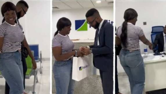 Mary Ngozi honored with VIP treatment as she creates dollar account at bank following Davido's $10k gift (Video)