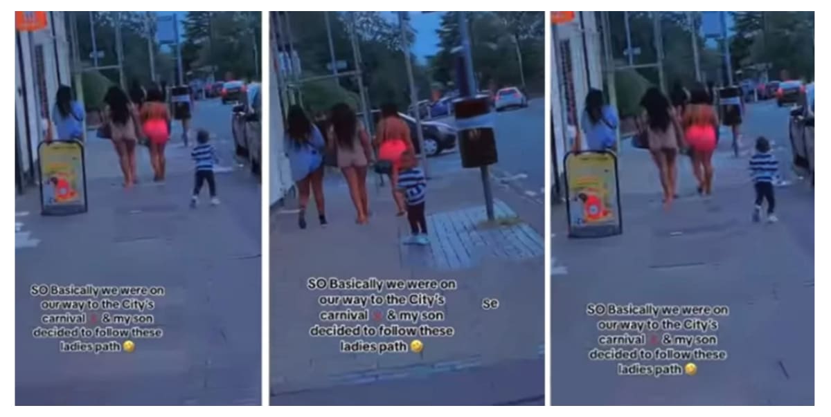 Nigerian mother in shock as her little son strays from her side, follows three irresistible curvy ladies