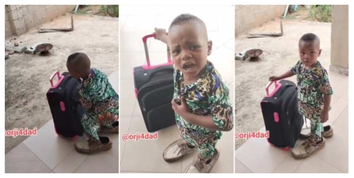 "I won go hustle" - Little boy tells dad, attempts to leave home with his bag (Video)