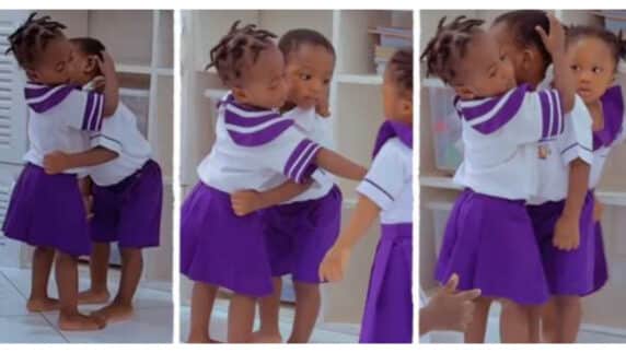 Adorable schoolgirl marks her territories, holds male classmate tightly, guards him from other girls (Video)