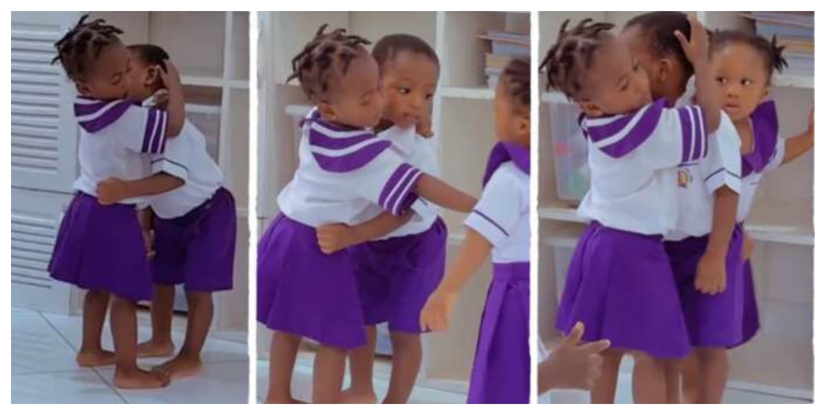 Adorable schoolgirl marks her territories, holds male classmate tightly, guards him from other girls (Video)