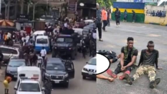 Imo residents hail Nigerian police for swiftly intercepting robbers attacking jewelry shop (Video)
