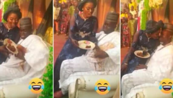 Moment bride poured food on groom while attempting to kiss at Wedding (Video)