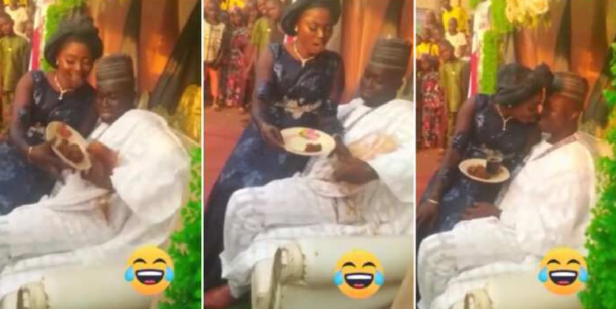 Moment bride poured food on groom while attempting to kiss at Wedding (Video)